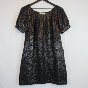 Tibi Black Metallic Jacquard Floral A Line Designer Dress